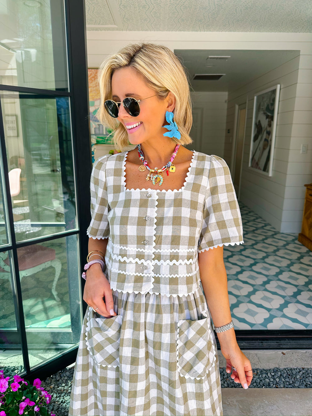 SPRING FEVER GINGHAM RIC RAC SKIRT SET - GREEN