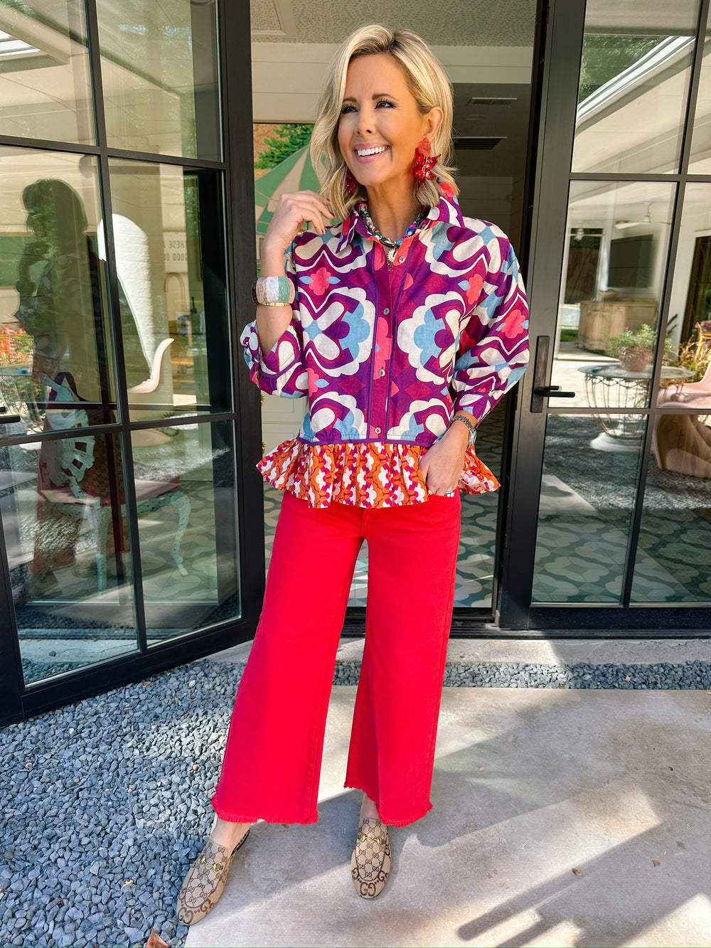 ROOM TO BLOOM BUTTON UP TOP - PLUM