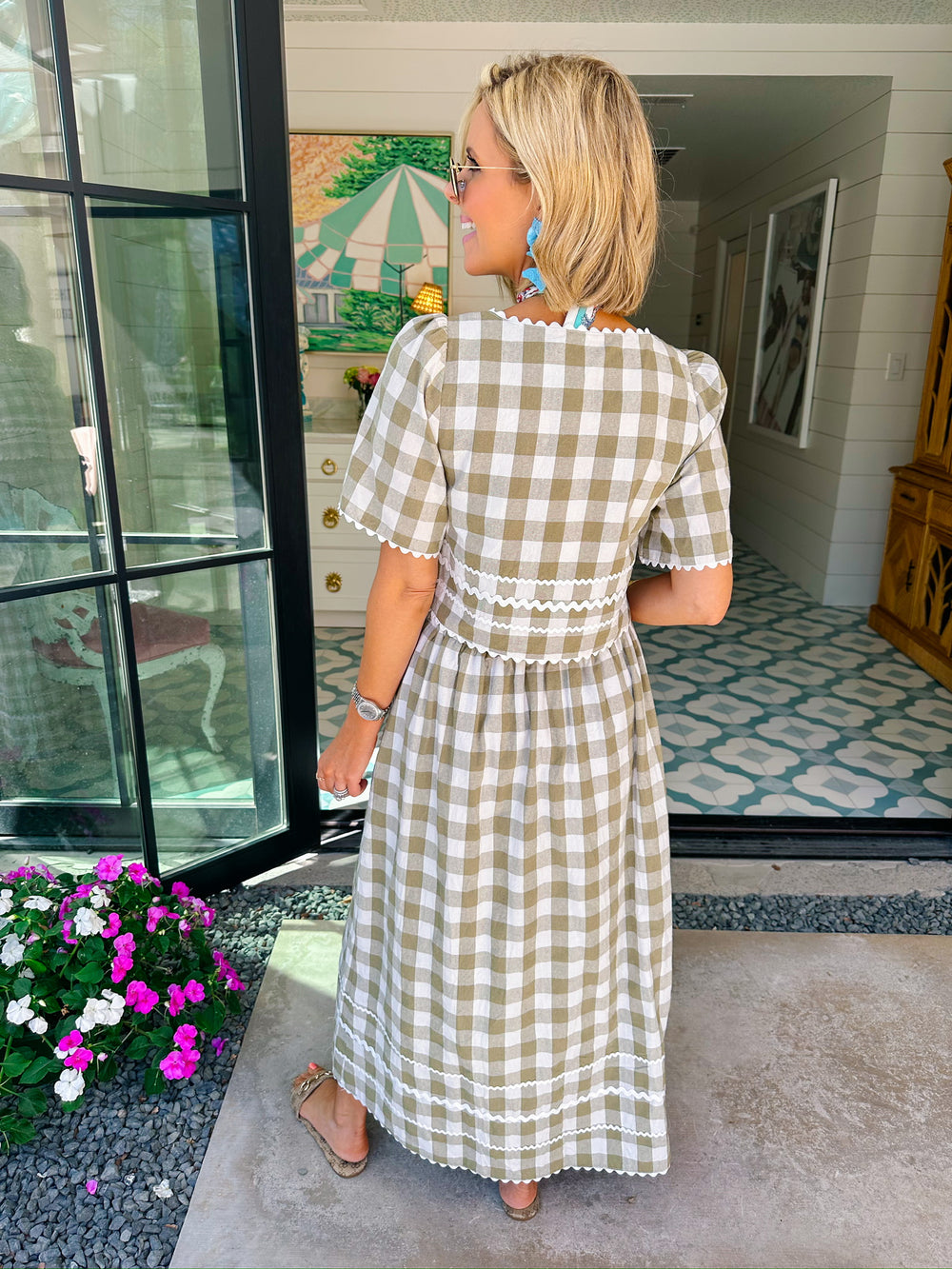 SPRING FEVER GINGHAM RIC RAC SKIRT SET - GREEN