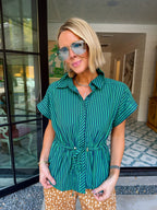 DOWN THE LINE DRAWSTRING STRIPE TOP - GREEN