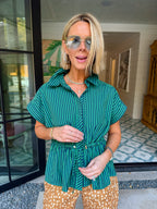 DOWN THE LINE DRAWSTRING STRIPE TOP - GREEN