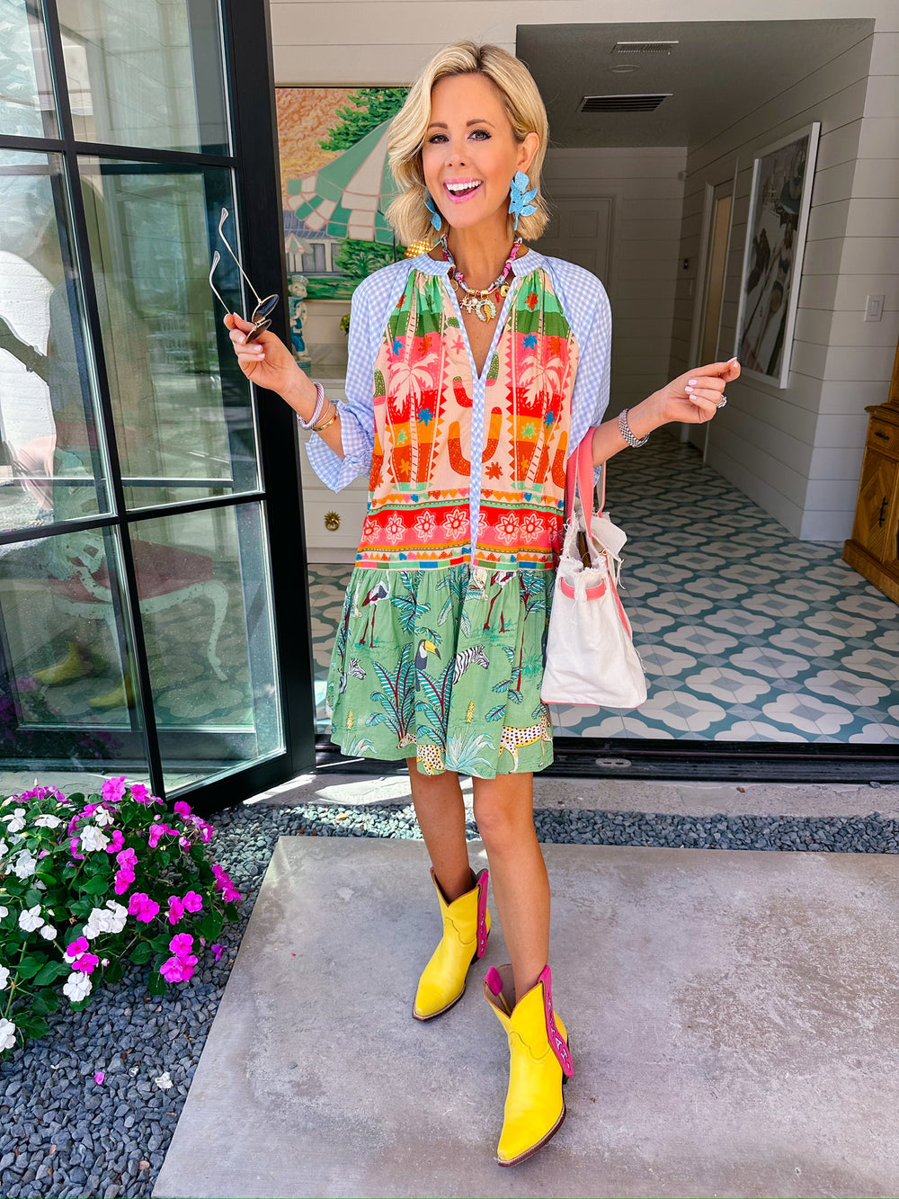 EDEN ESCAPE GINGHAM SLEEVE DRESS