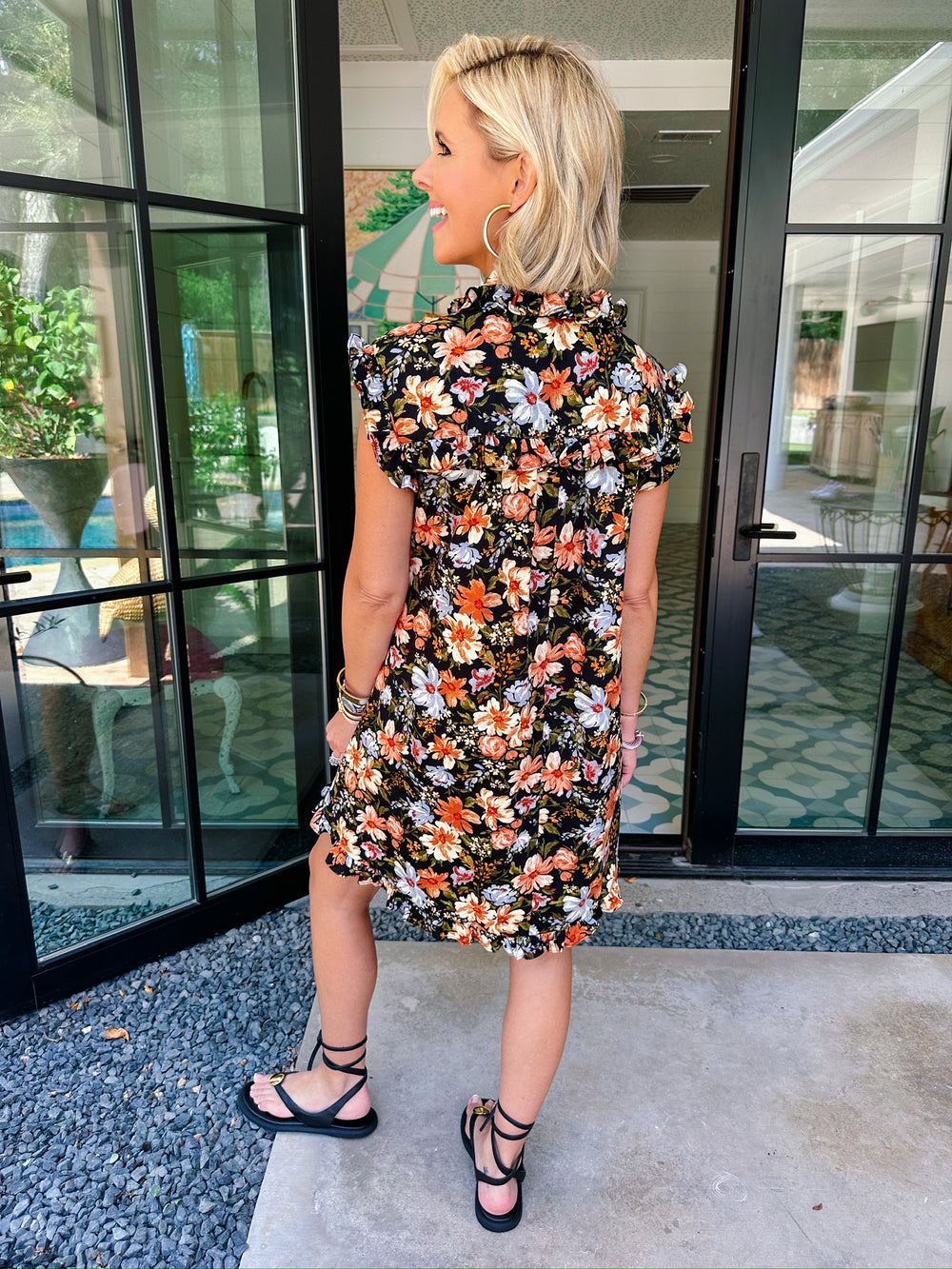 NIGHT FALL FLORALS BUTTON UP DRESS - BLACK