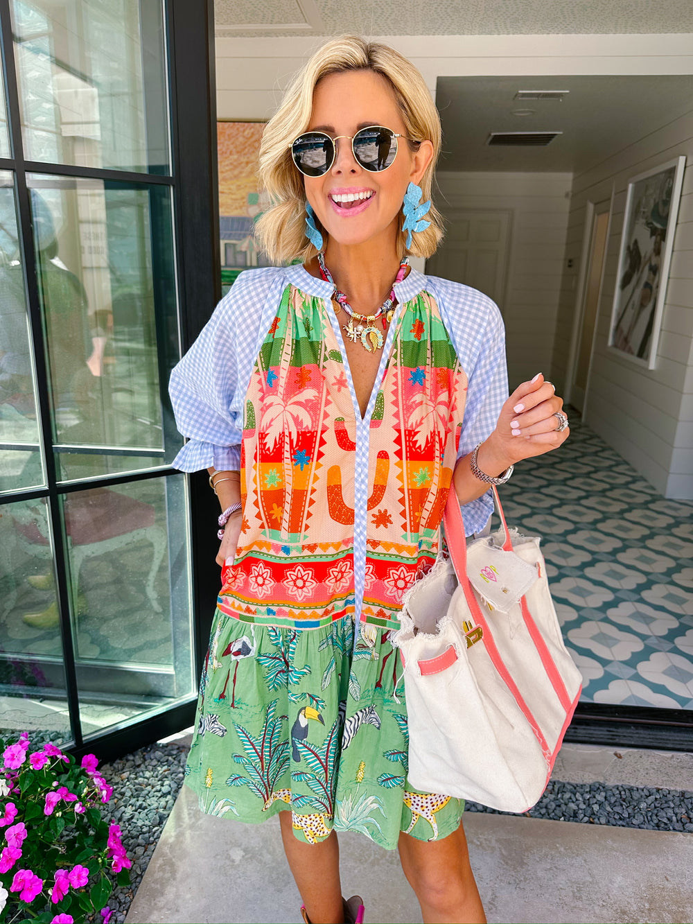 EDEN ESCAPE GINGHAM SLEEVE DRESS