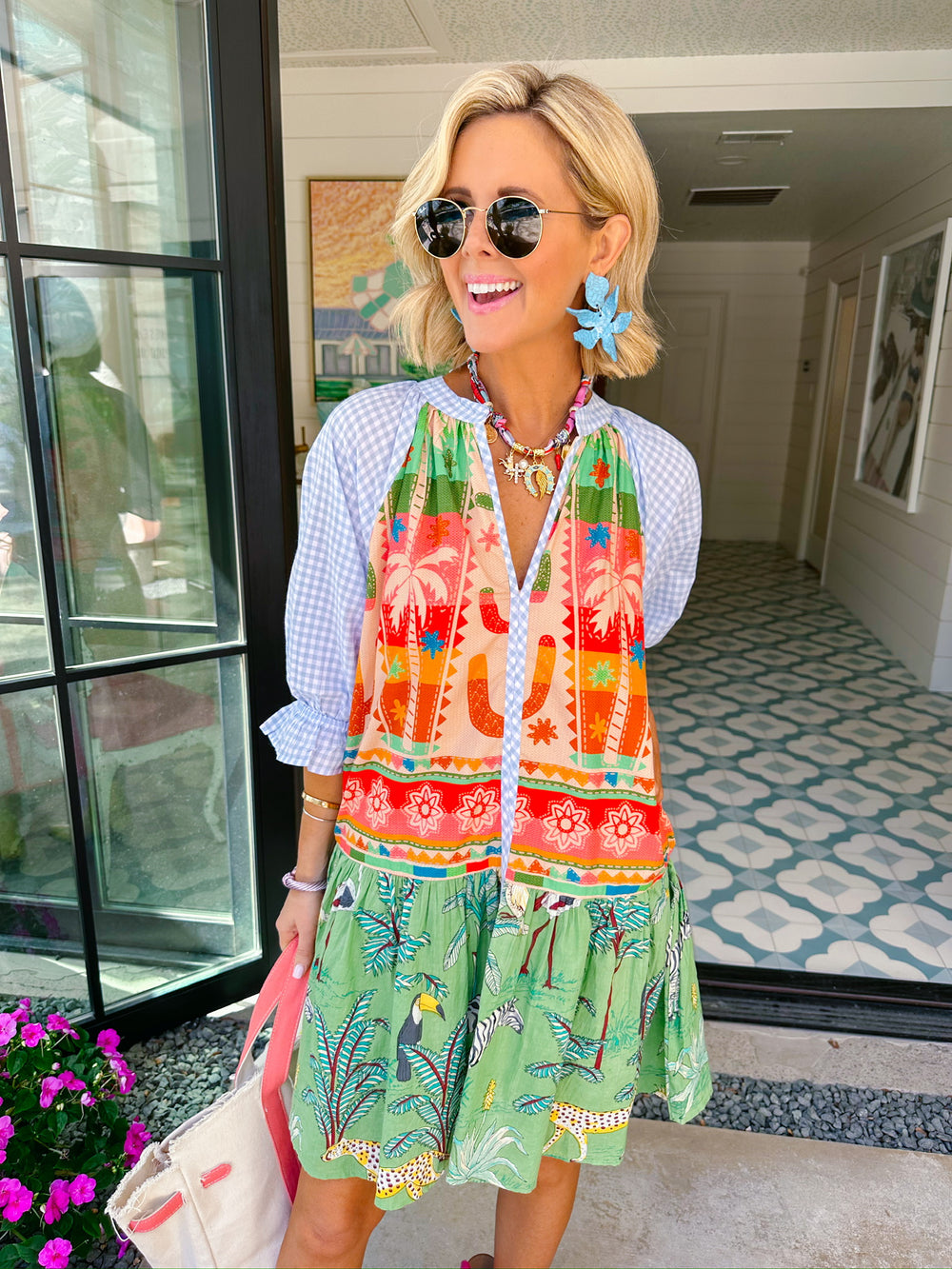 EDEN ESCAPE GINGHAM SLEEVE DRESS