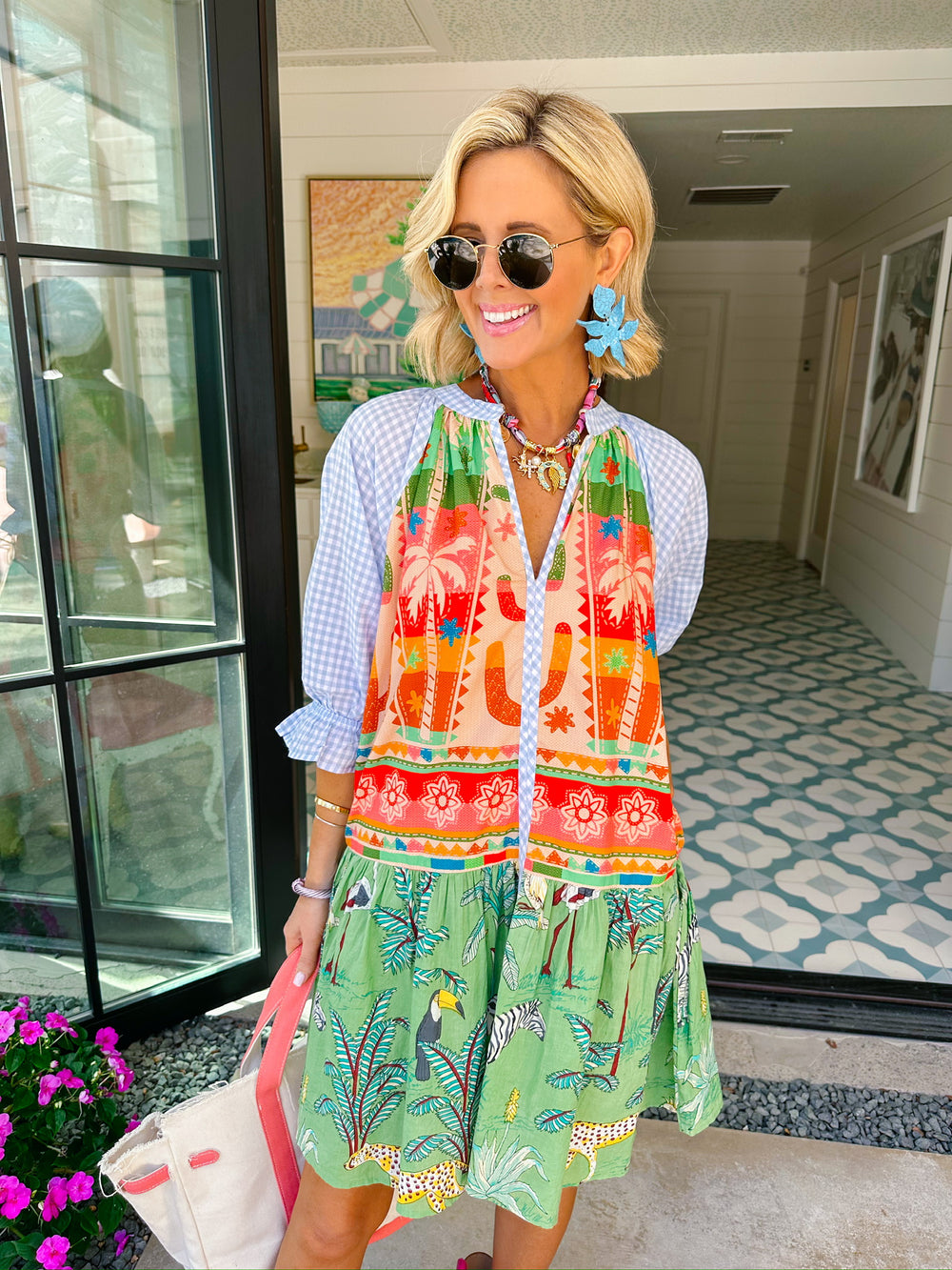 EDEN ESCAPE GINGHAM SLEEVE DRESS