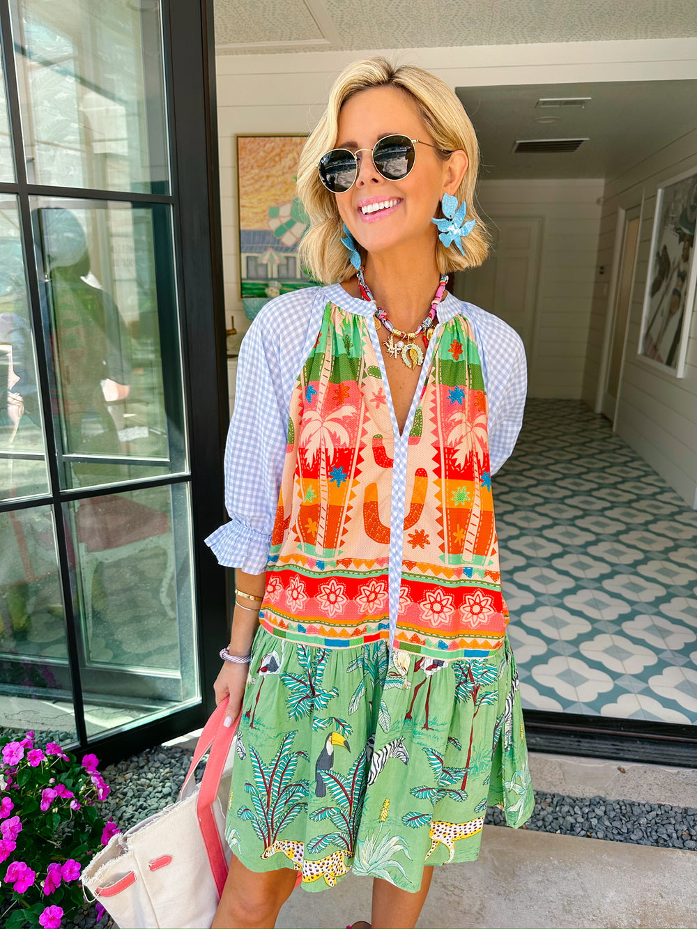 EDEN ESCAPE GINGHAM SLEEVE DRESS