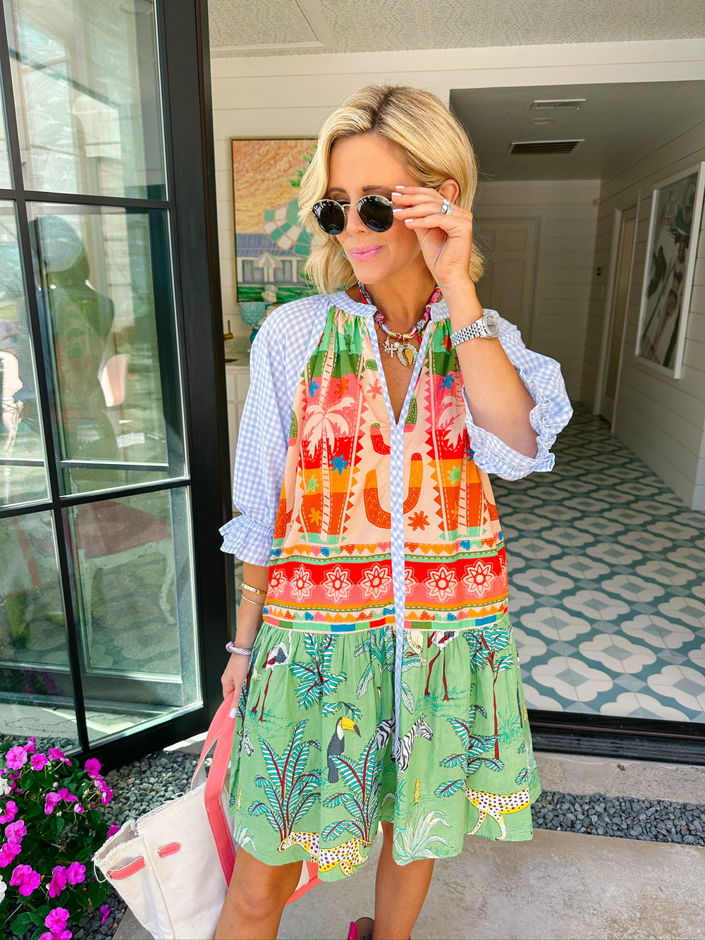 EDEN ESCAPE GINGHAM SLEEVE DRESS