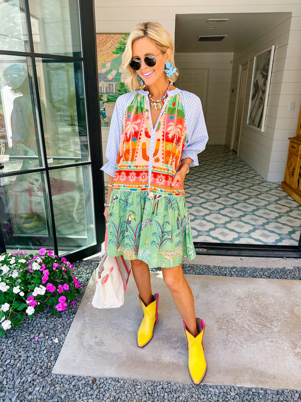 EDEN ESCAPE GINGHAM SLEEVE DRESS