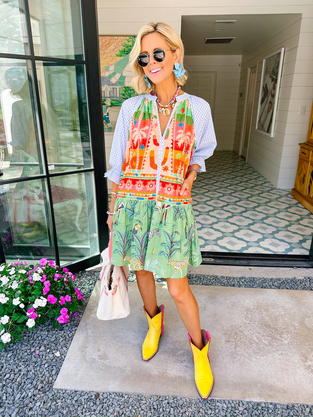 EDEN ESCAPE GINGHAM SLEEVE DRESS