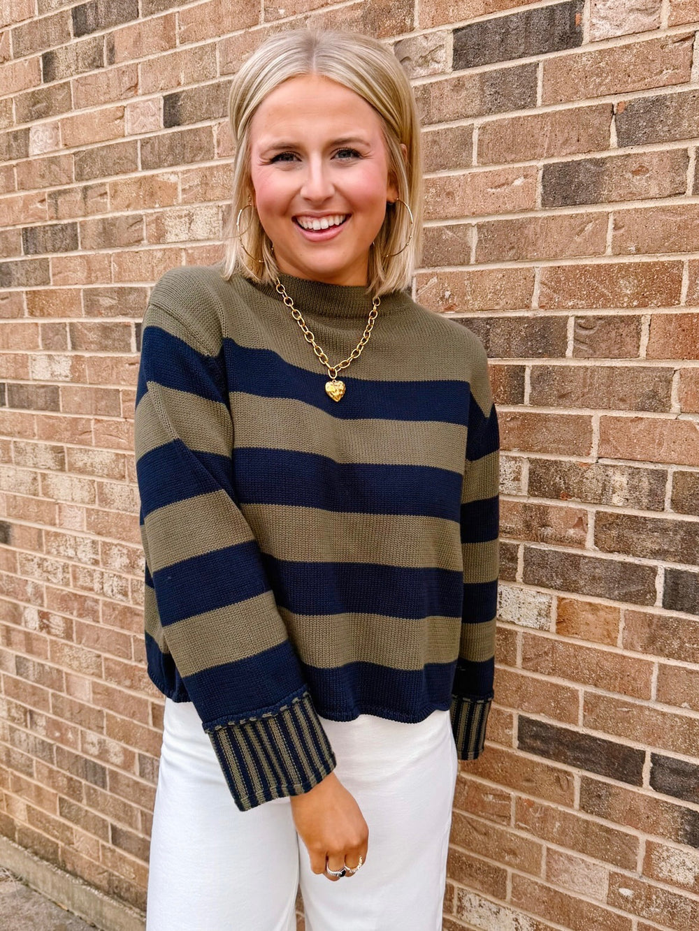 STAY IN LINE STRIPE SWEATER - NAVY/OLIVE