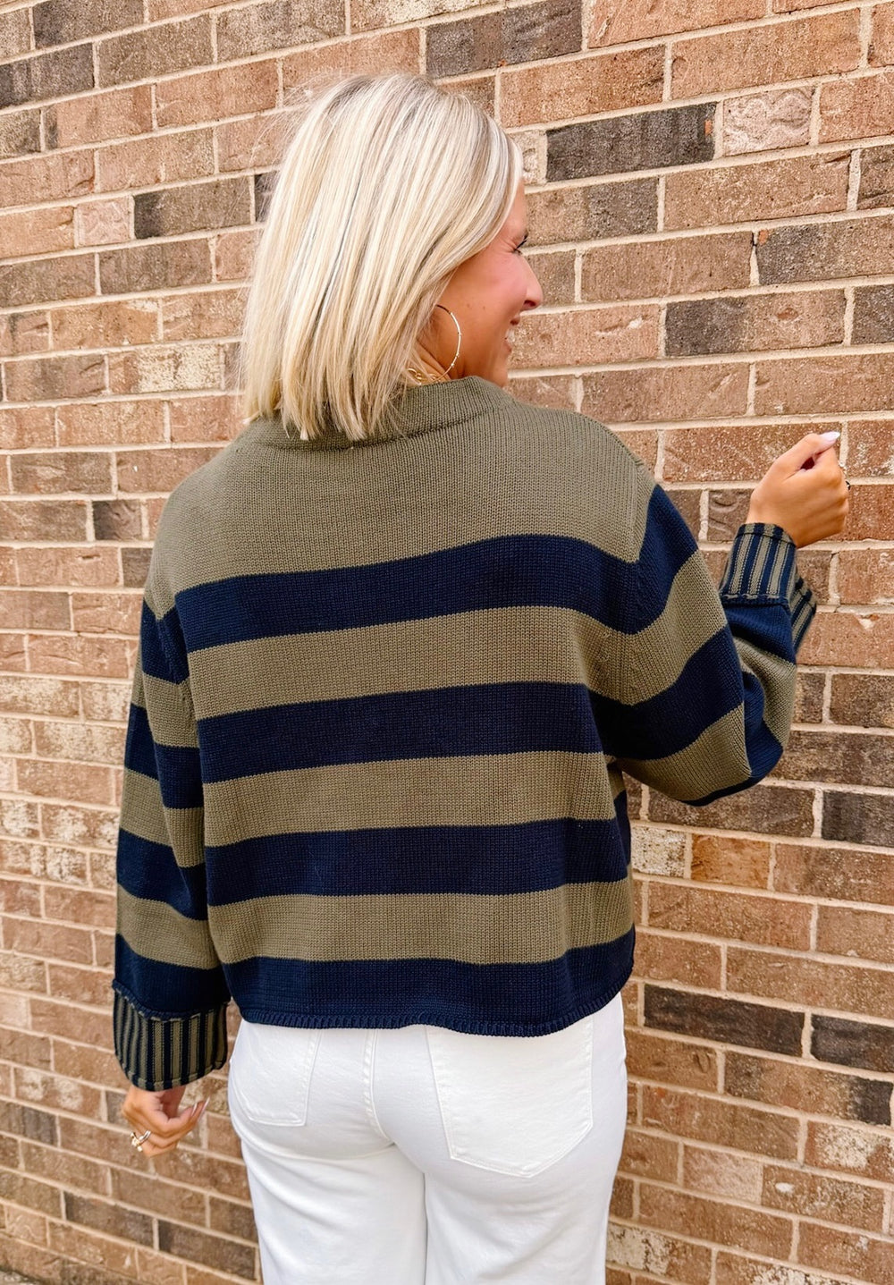 STAY IN LINE STRIPE SWEATER - NAVY/OLIVE