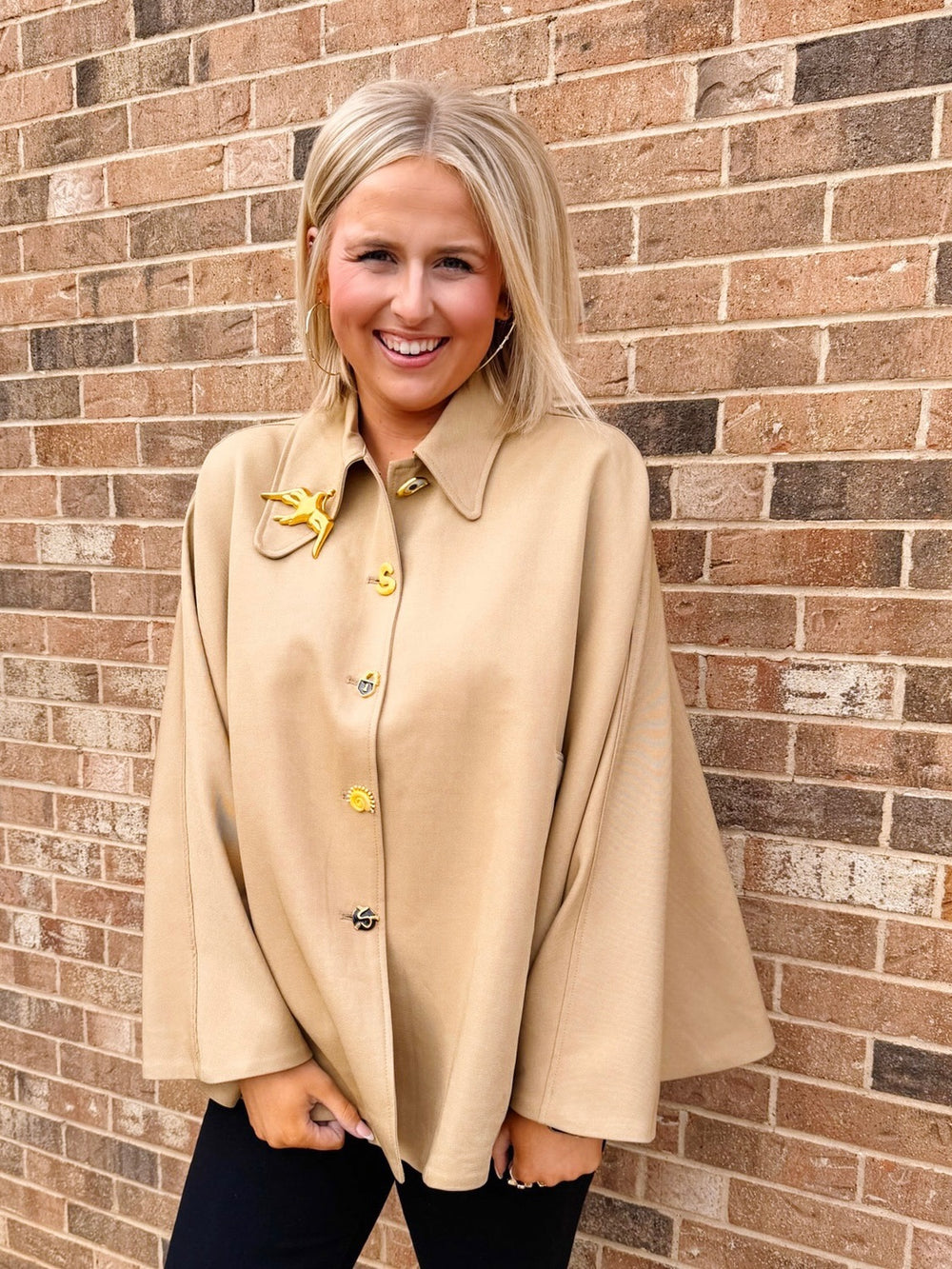 NEW BEGINNINGS BROOCH COLLAR CAPE - KHAKI