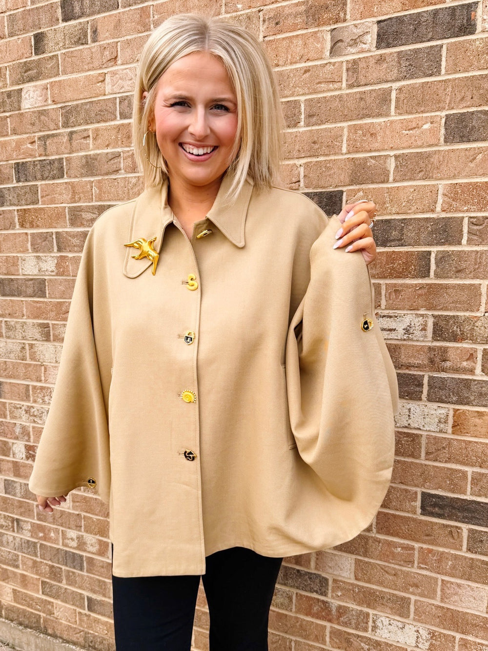 NEW BEGINNINGS BROOCH COLLAR CAPE - KHAKI