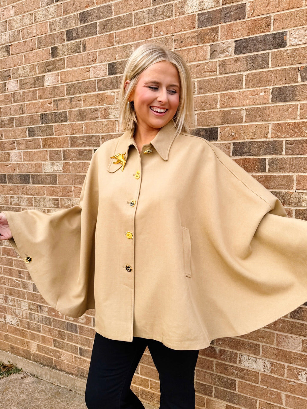 NEW BEGINNINGS BROOCH COLLAR CAPE - KHAKI