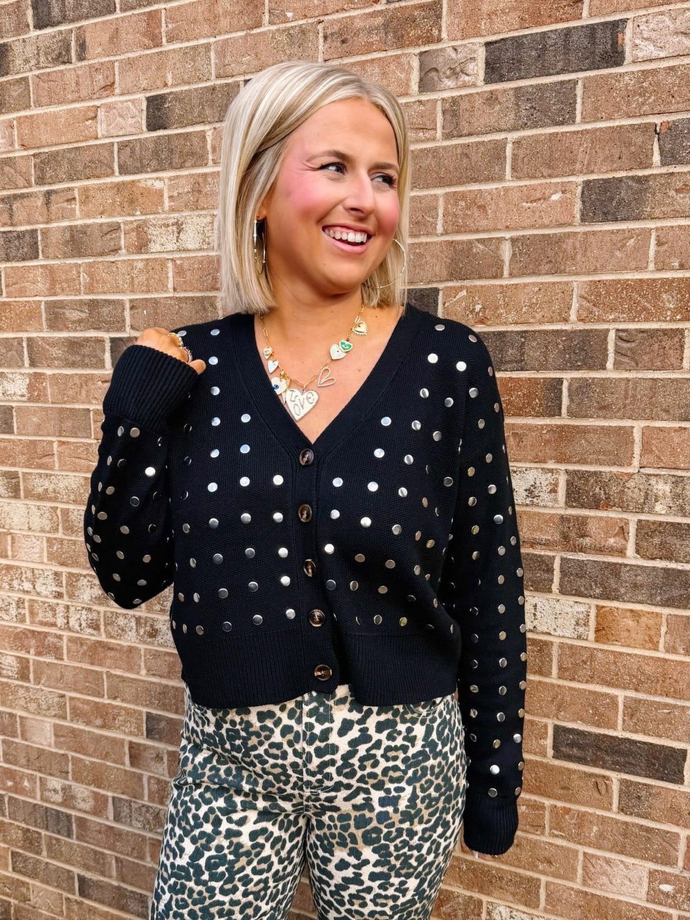 MAKE A SCENE STUDDED CARDIGAN - BLACK