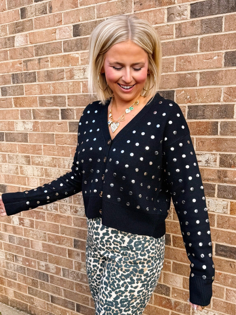 MAKE A SCENE STUDDED CARDIGAN - BLACK