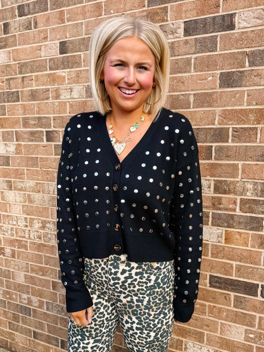 MAKE A SCENE STUDDED CARDIGAN - BLACK