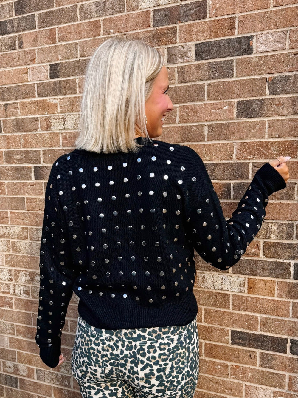 MAKE A SCENE STUDDED CARDIGAN - BLACK