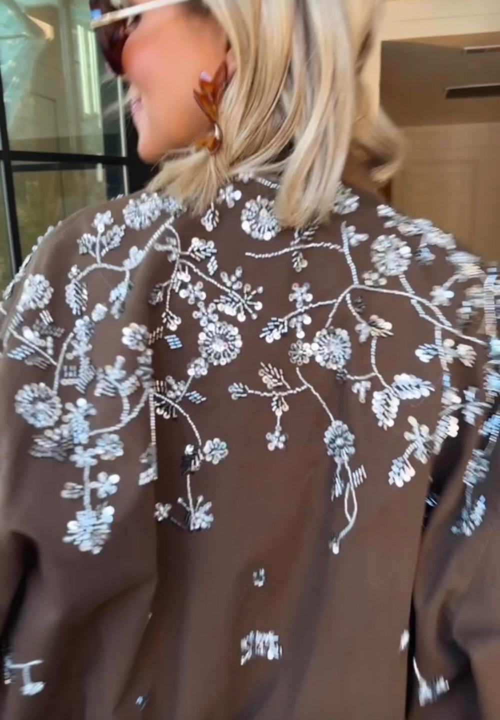 PUT IT ON THE LINE FLORAL VINE BEADED BOMBER JACKET
