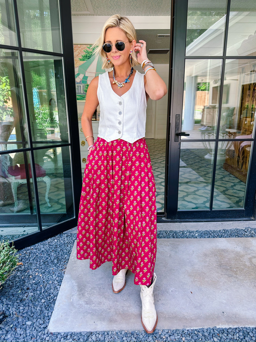 THE FLEUR MIDI SKIRT - BURGUNDY