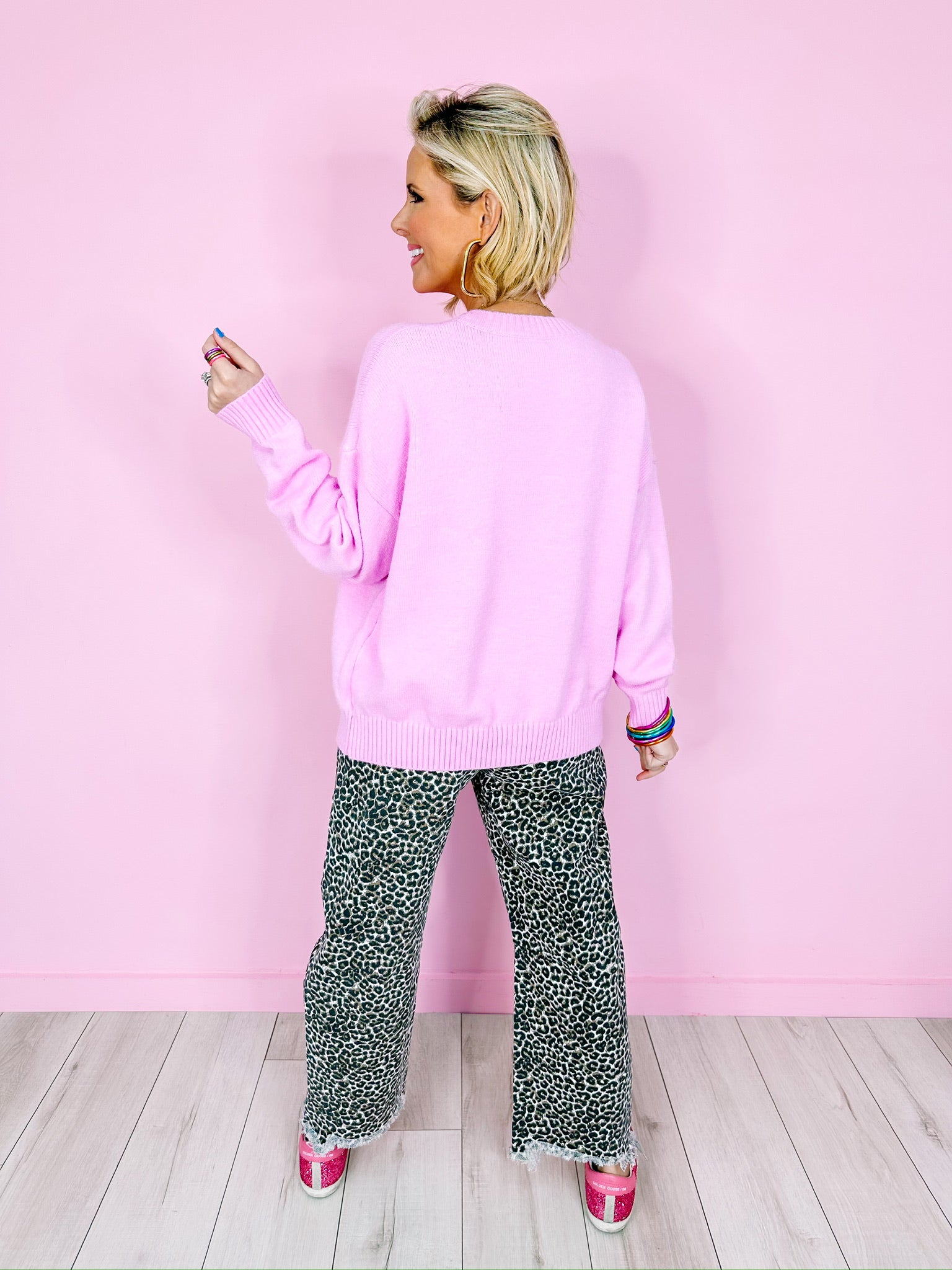 BRIELLE SEQUIN BOW SWEATER - PINK