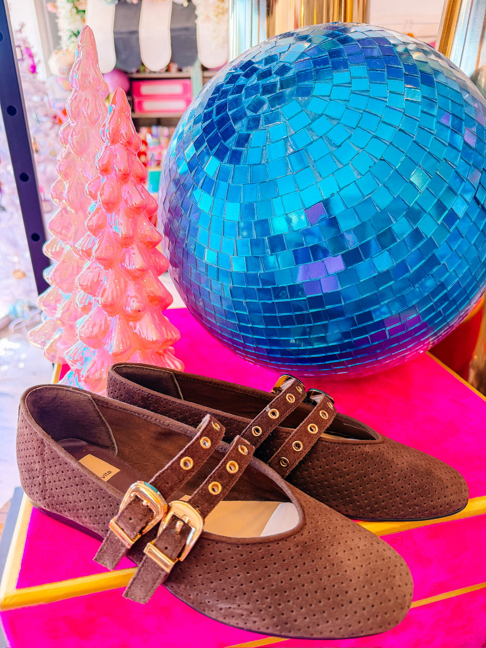 BAYLEE GROMMET SUEDE FLAT - DARK BROWN