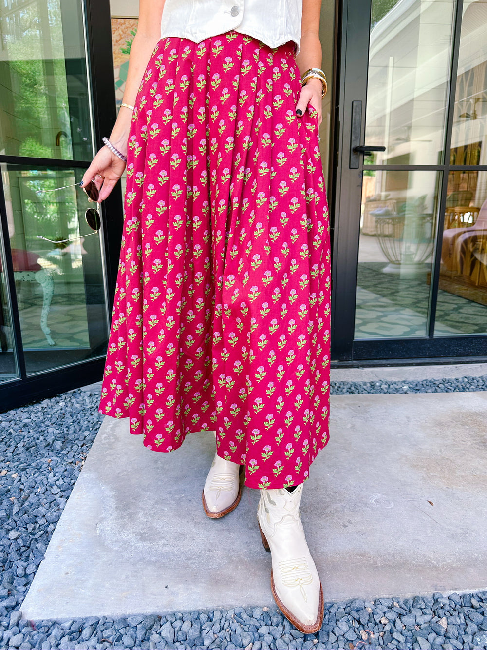 THE FLEUR MIDI SKIRT - BURGUNDY