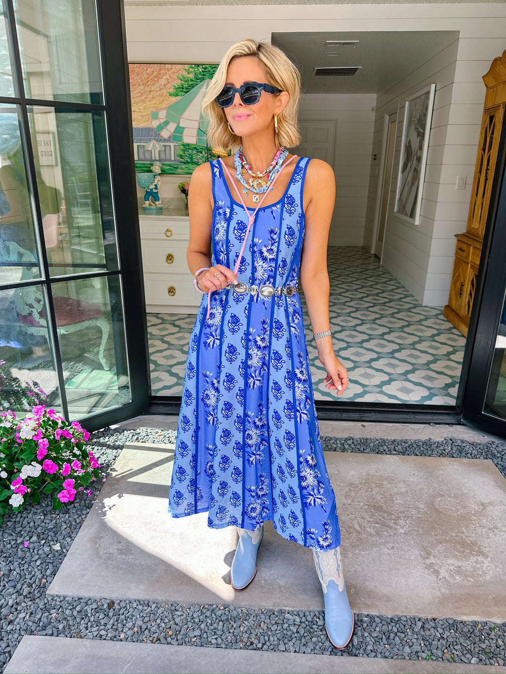 ARIANNA FLORAL PANEL MIDI DRESS - BLUE