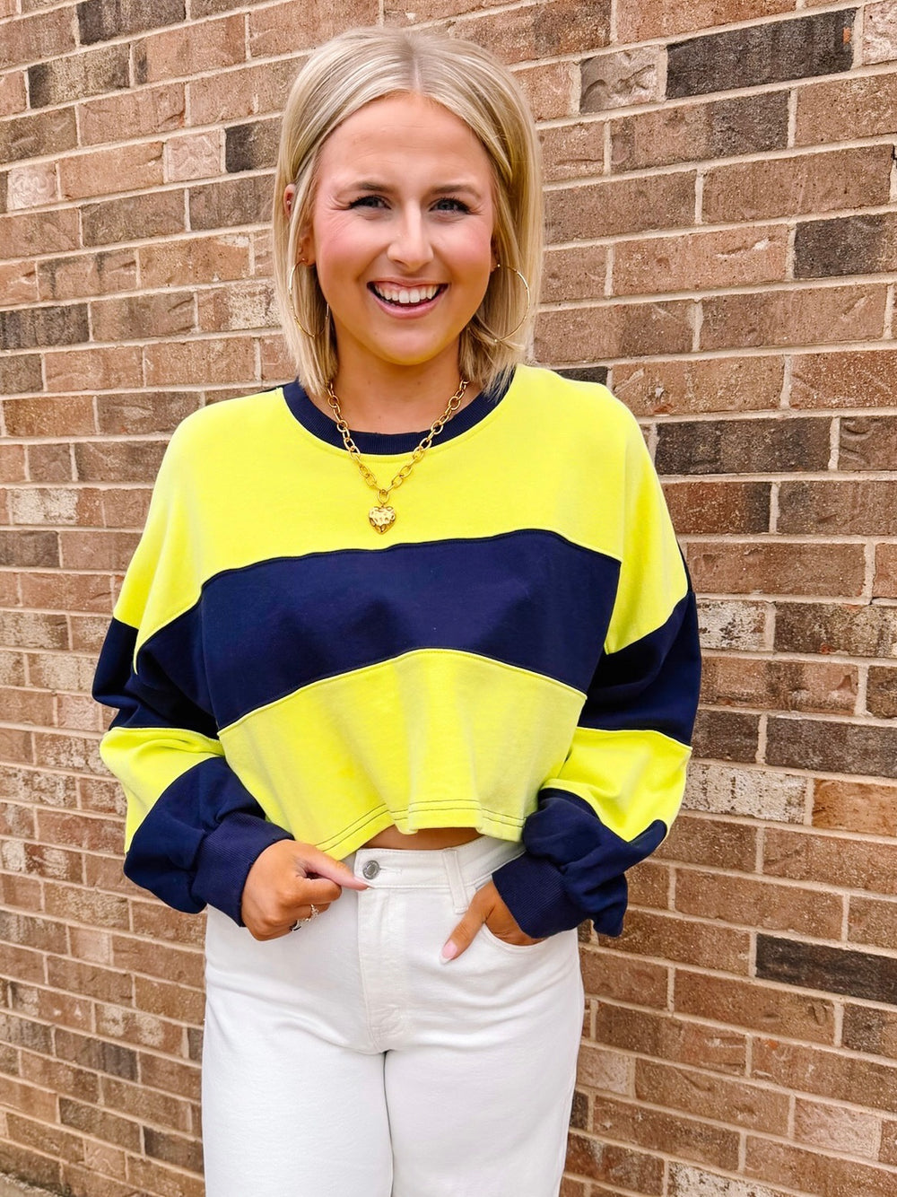 STICK WITH TRADITION RUGBY STRIPE LONG SLEEVE TOP - NAVY/YELLOW