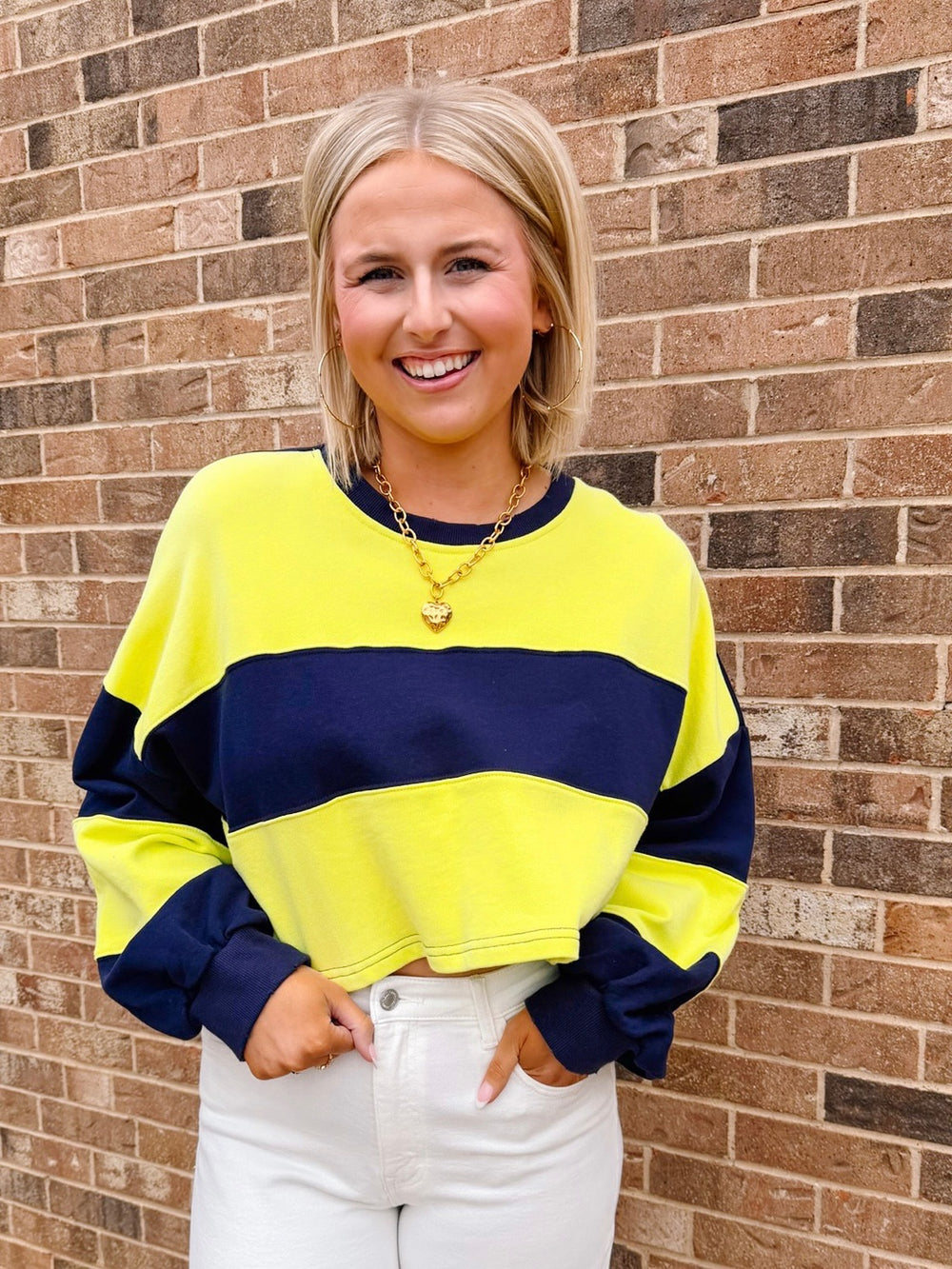 STICK WITH TRADITION RUGBY STRIPE LONG SLEEVE TOP - NAVY/YELLOW