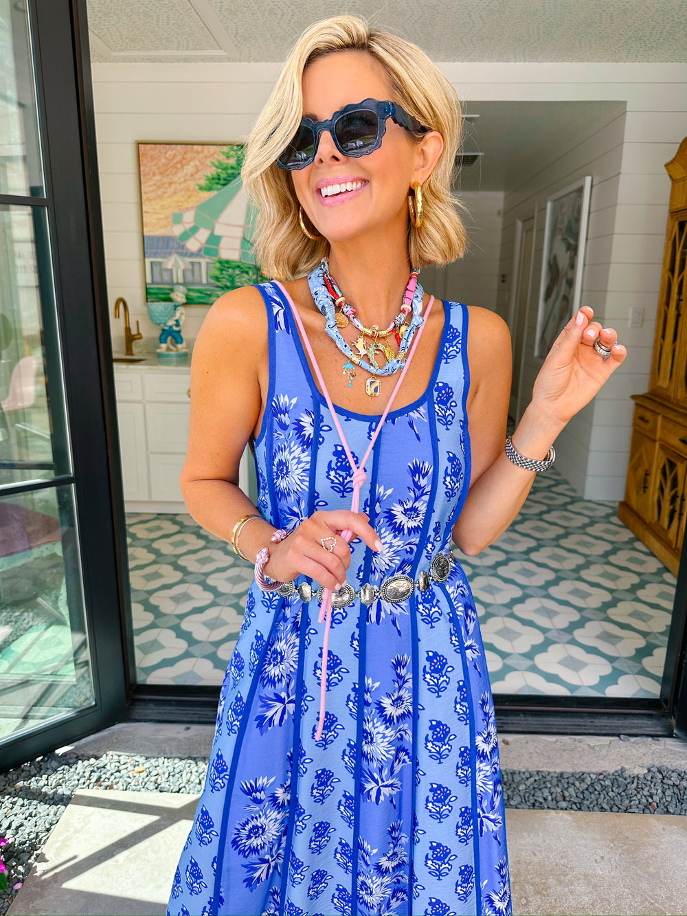 ARIANNA FLORAL PANEL MIDI DRESS - BLUE