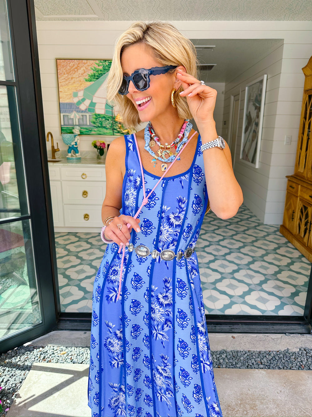 ARIANNA FLORAL PANEL MIDI DRESS - BLUE