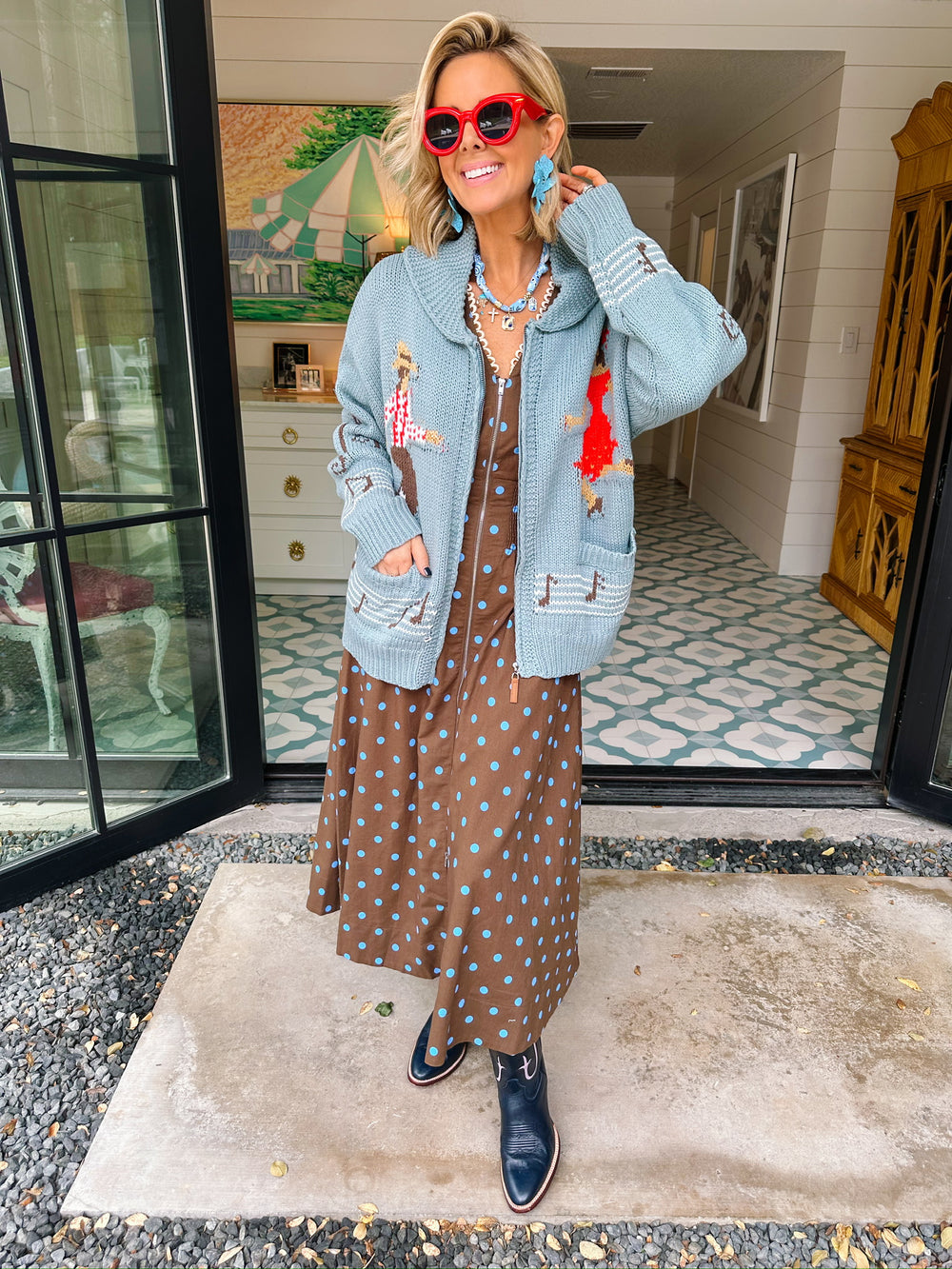 DANCE ALONG ZIP UP SWEATER CARDIGAN - BLUE