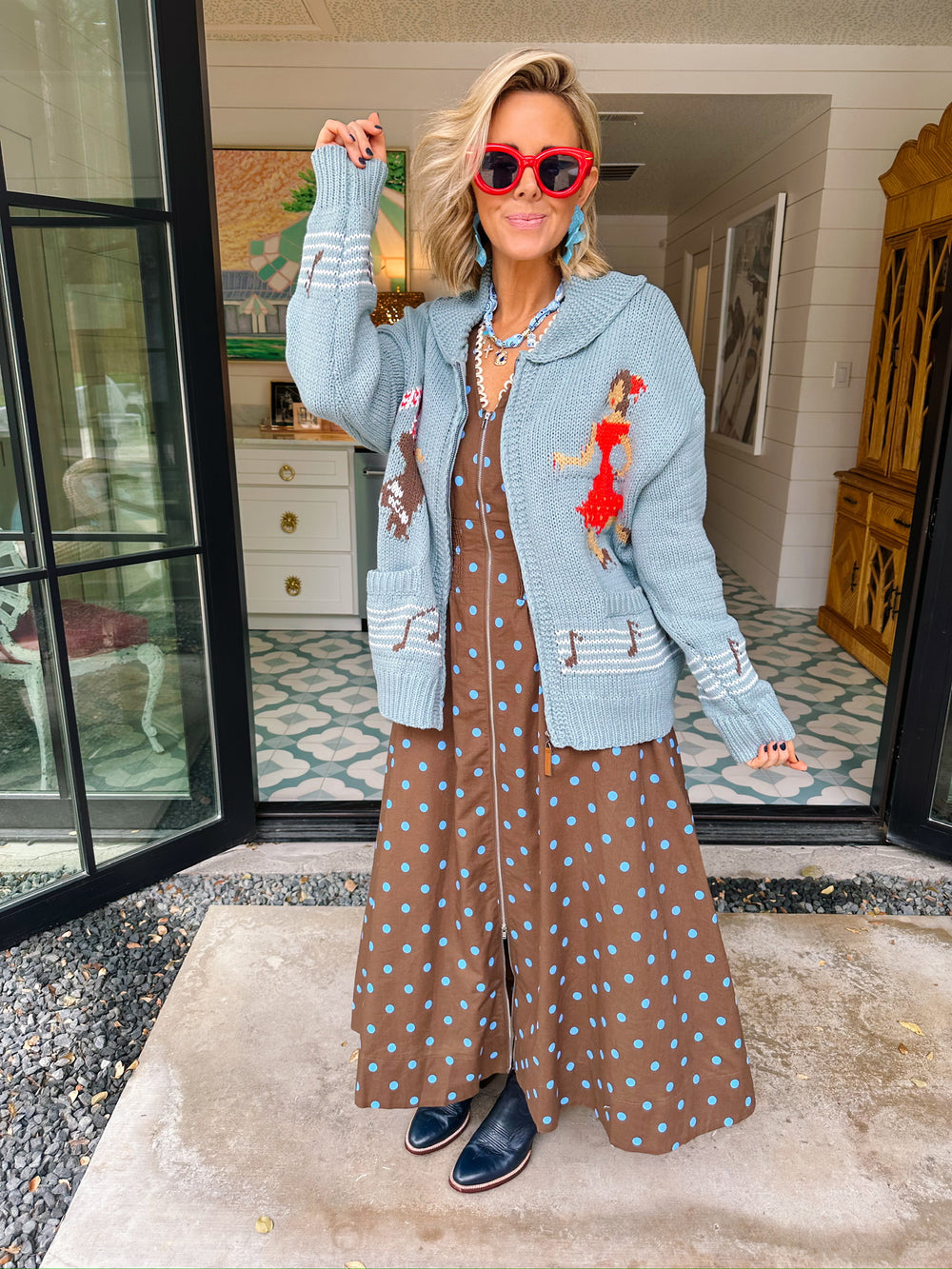 DANCE ALONG ZIP UP SWEATER CARDIGAN - BLUE