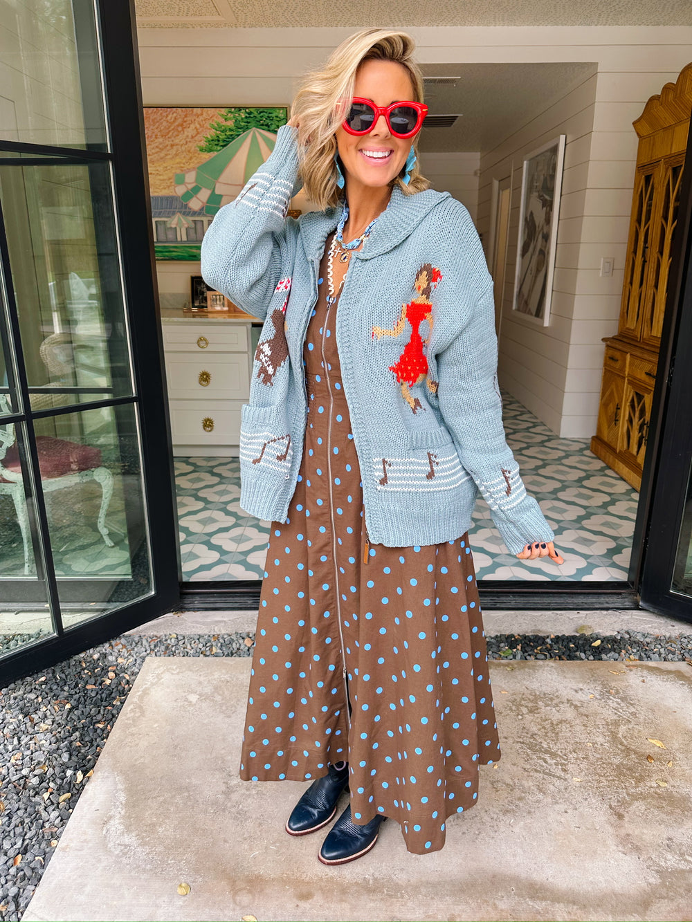 DANCE ALONG ZIP UP SWEATER CARDIGAN - BLUE