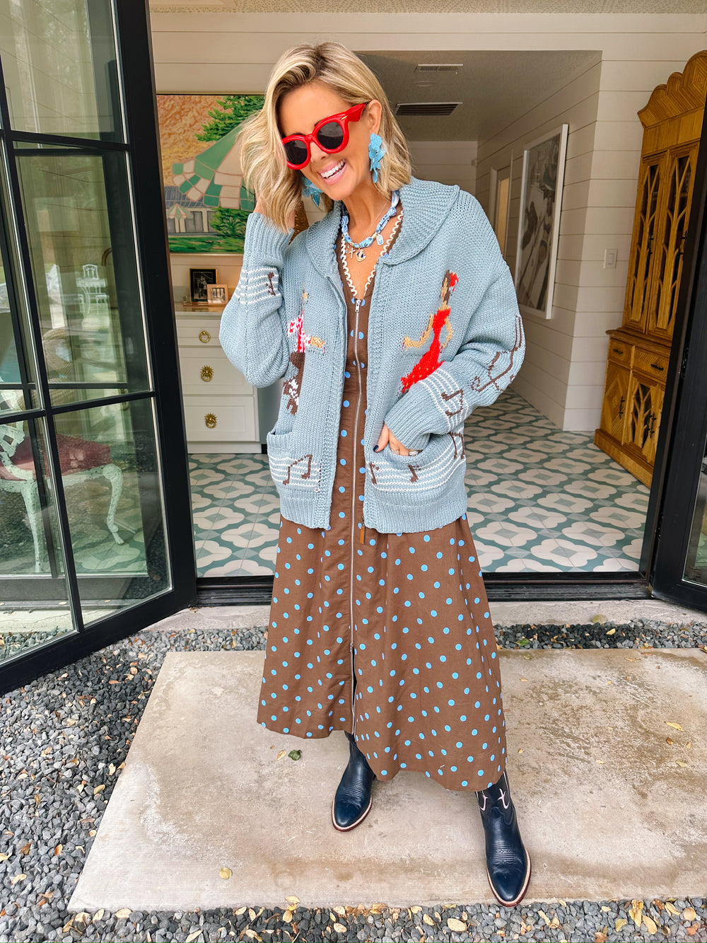 DANCE ALONG ZIP UP SWEATER CARDIGAN - BLUE