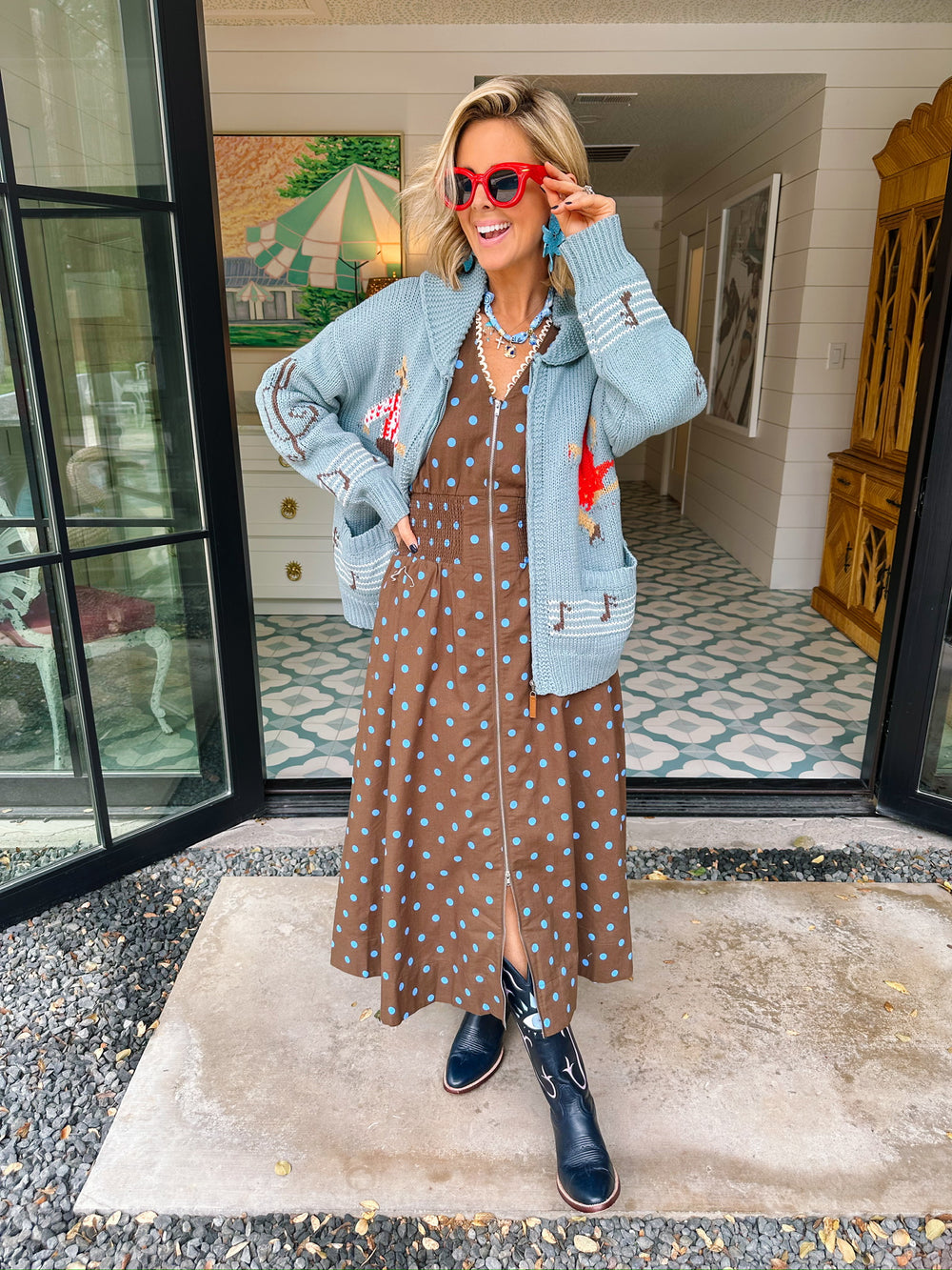 DANCE ALONG ZIP UP SWEATER CARDIGAN - BLUE