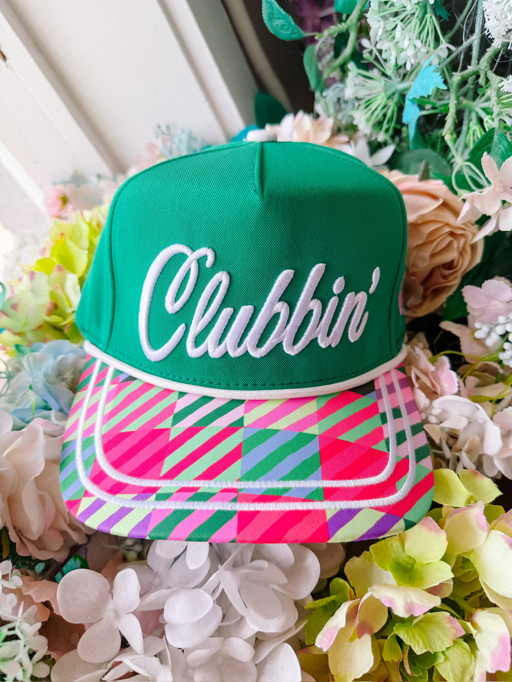 CLUBBIN PATTERN PLAY CANVAS TRUCKER HAT - GREEN
