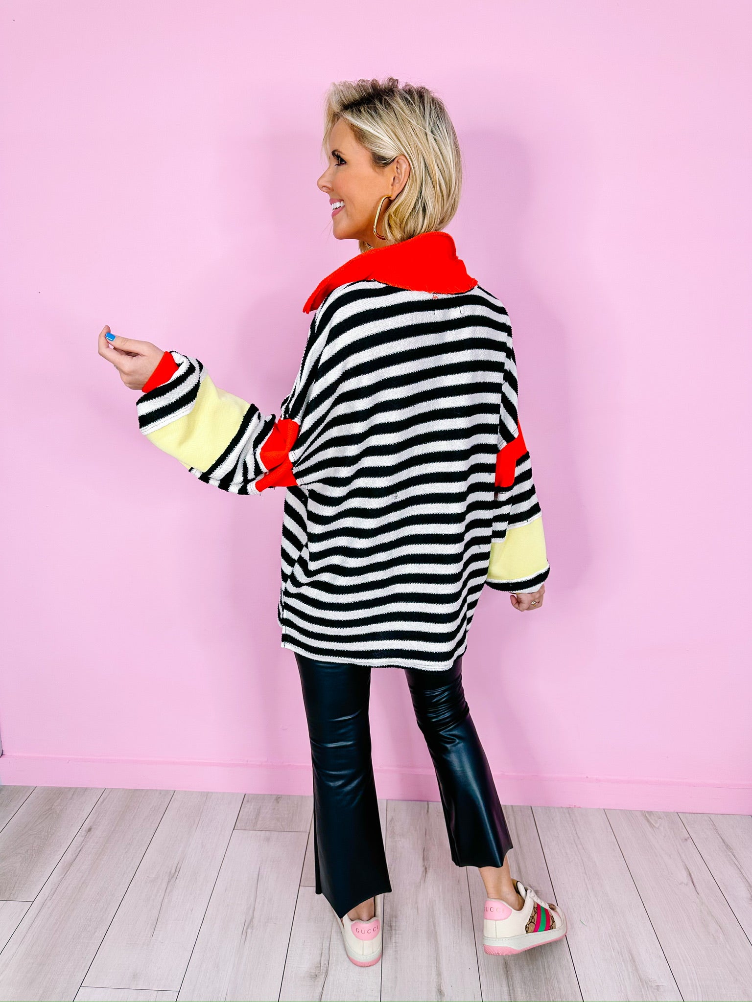 HAVE FUN TERRY STRIPE LONGSLEEVE TOP - BLACK/WHITE