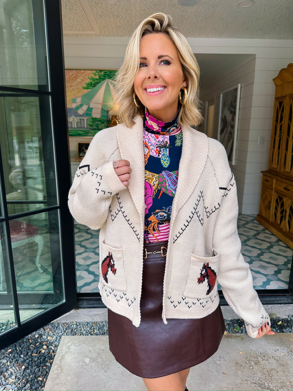 LASSO ME IN HORSE CARDIGAN - CREAM