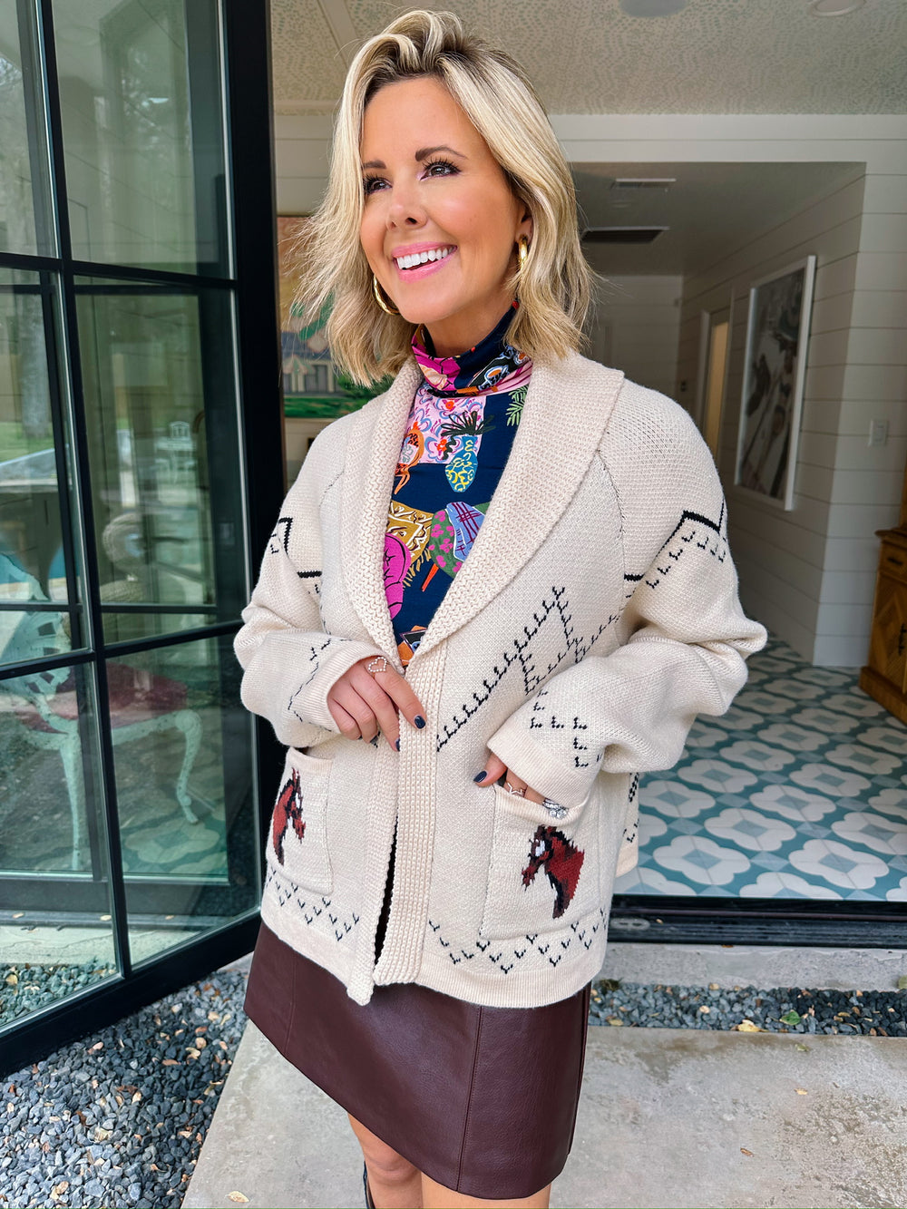 LASSO ME IN HORSE CARDIGAN - CREAM