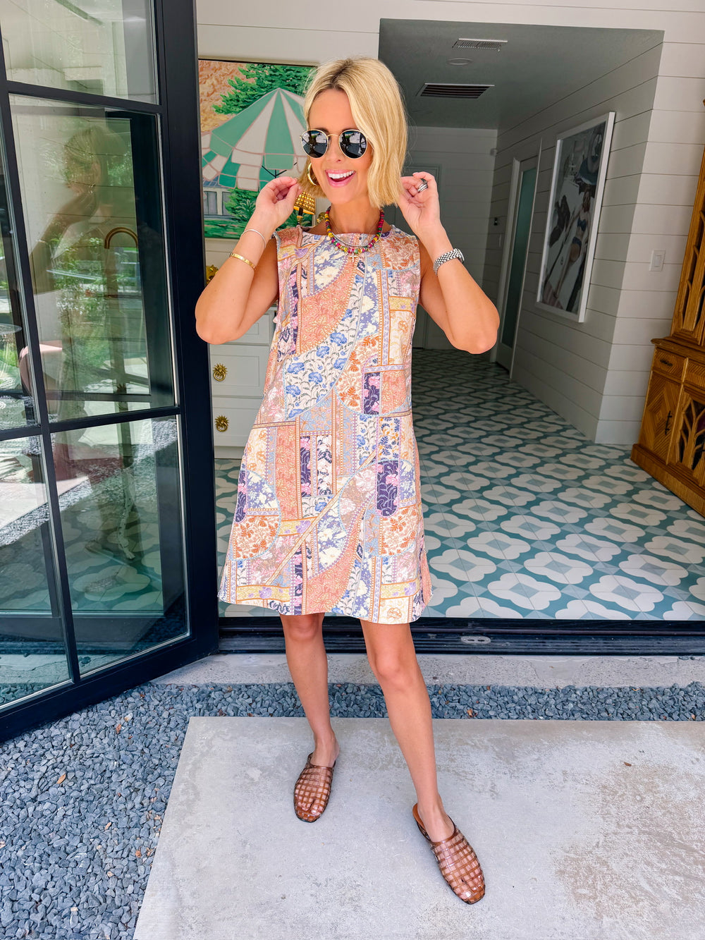 TELL A STORY FLORAL PATCHWORK DRESS