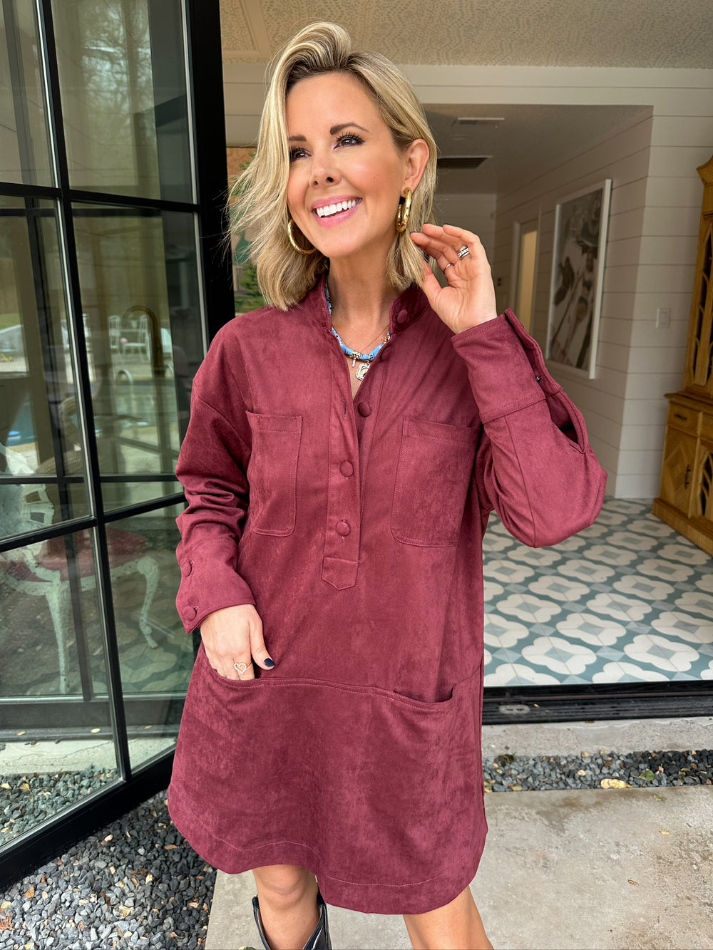 KELLIE SUEDE LONGSLEEVE DRESS - BURGUNDY KELLIE SUEDE LONGSLEEVE DRESS - BURGUNDY