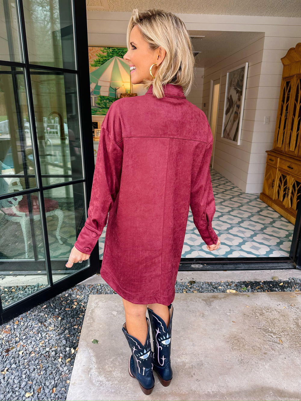 KELLIE SUEDE LONGSLEEVE DRESS - BURGUNDY