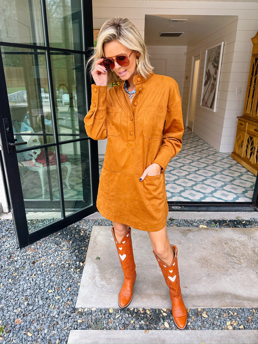 KELLIE SUEDE LONGSLEEVE DRESS - TERRACOTTA