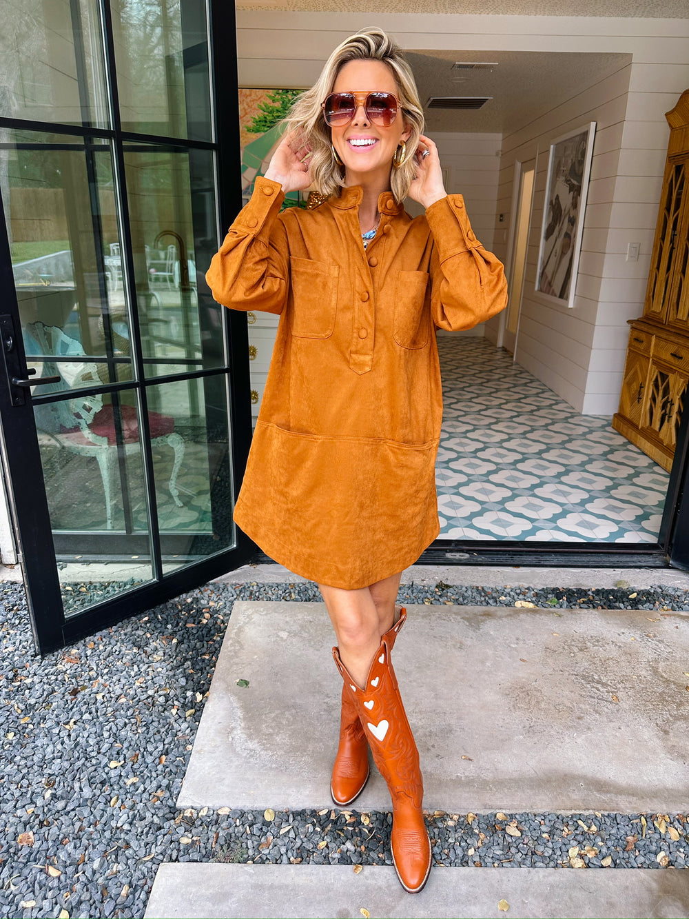 KELLIE SUEDE LONGSLEEVE DRESS - TERRACOTTA