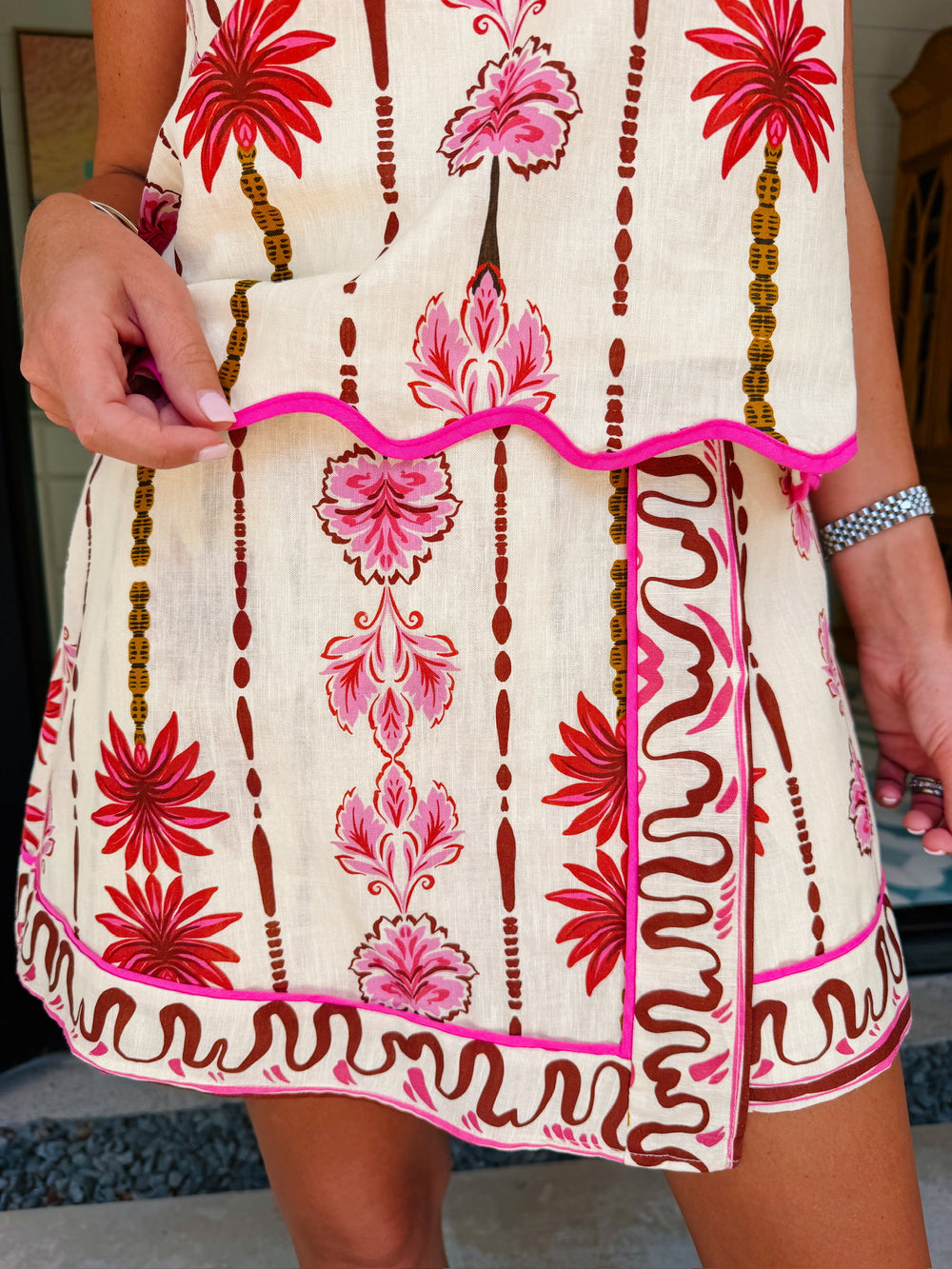 PALOMA CASCADING PALMS SKORT SET - PINK/CREAM