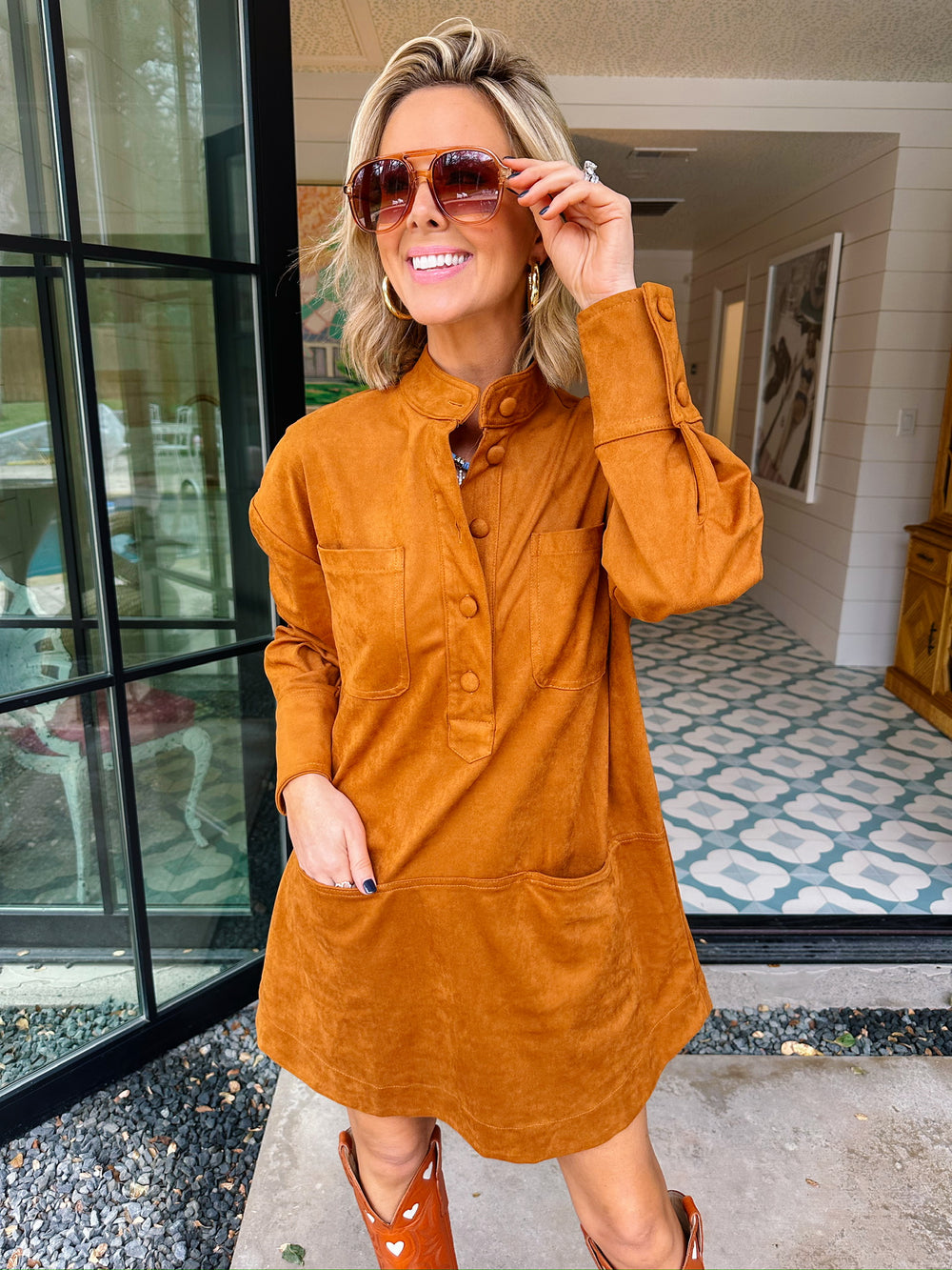 KELLIE SUEDE LONGSLEEVE DRESS - TERRACOTTA