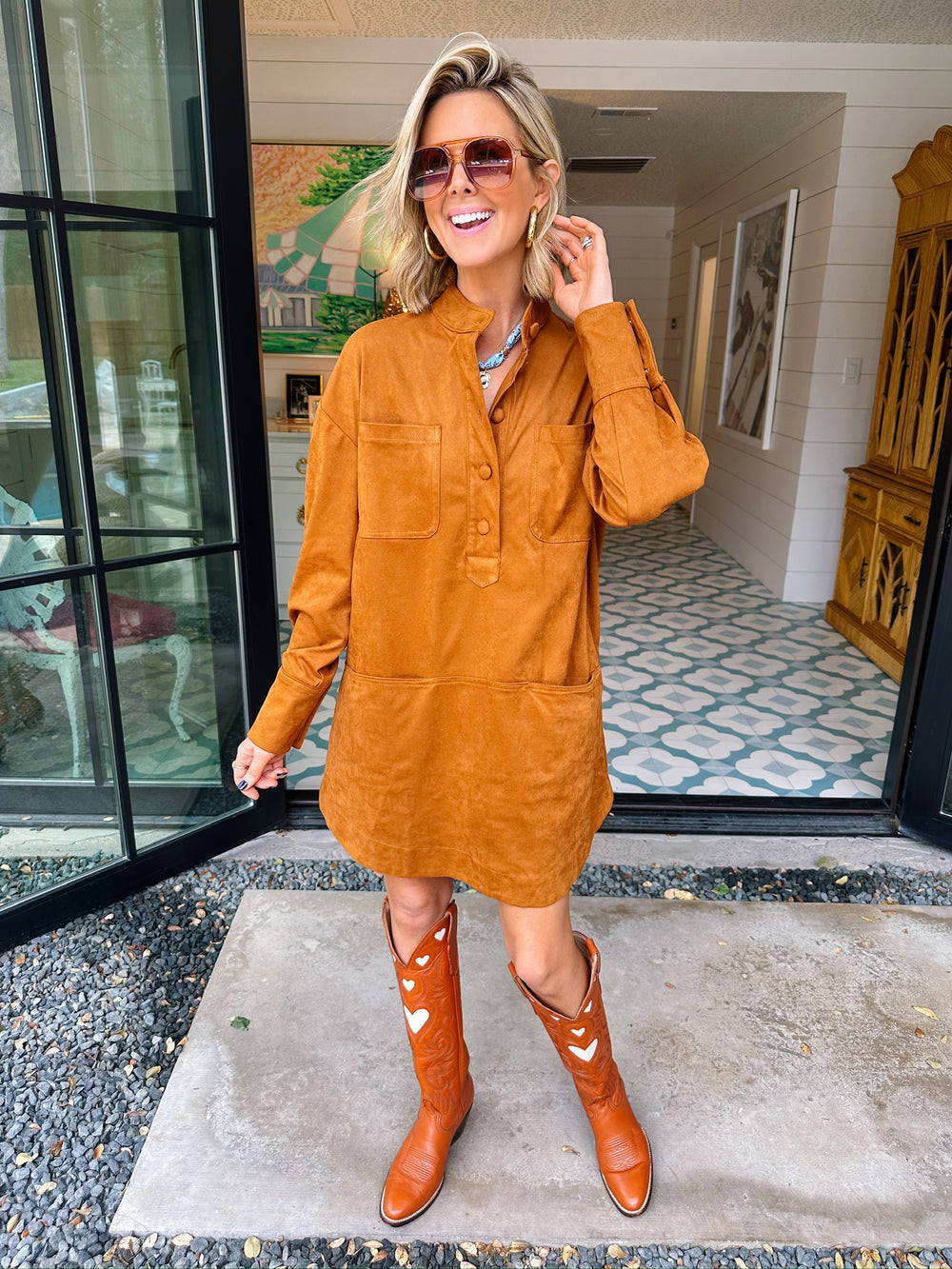 KELLIE SUEDE LONGSLEEVE DRESS - TERRACOTTA